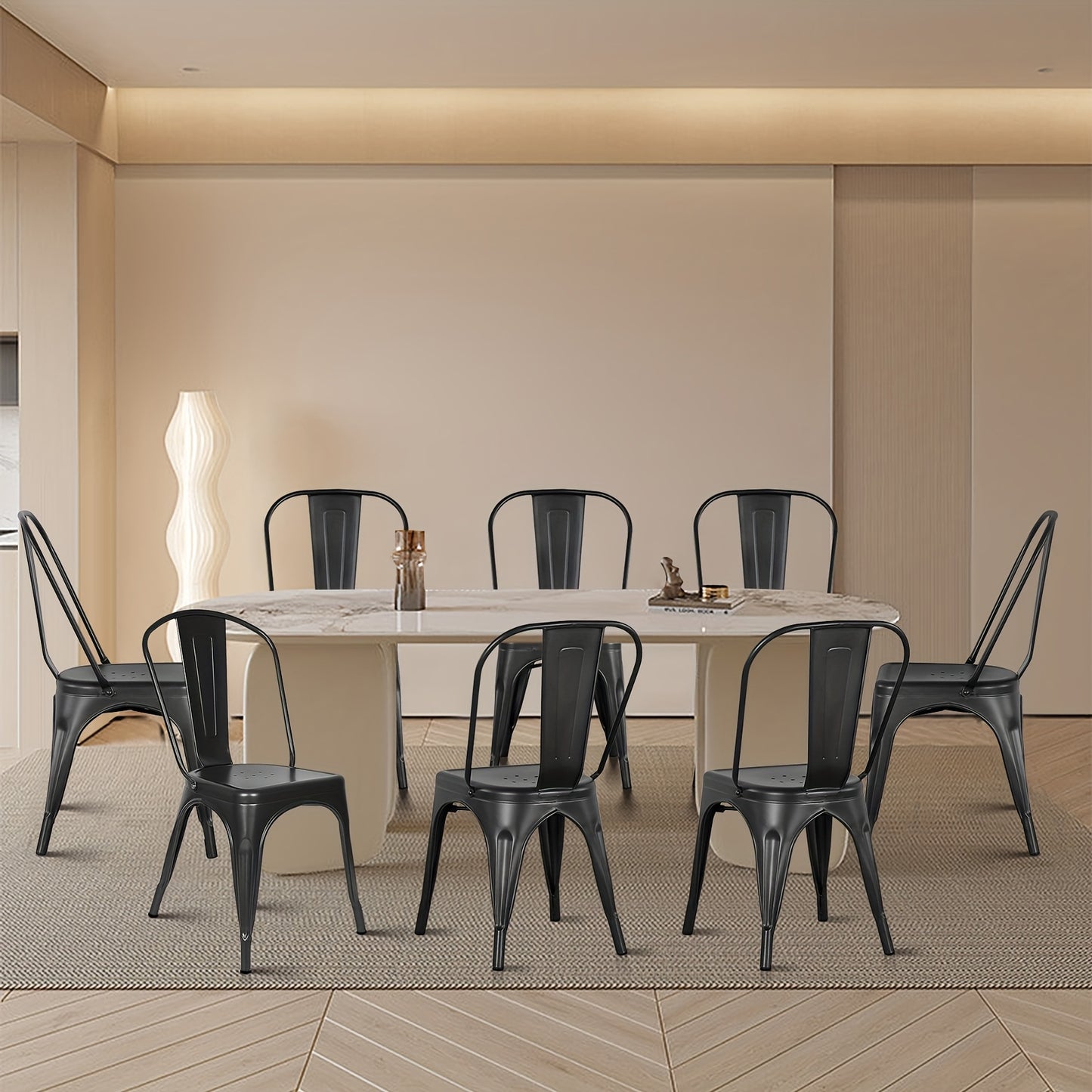 Eetkamerstoelen – Stoelen – Kuipstoelen – Keukenstoelen – Woonkamerstoelen – Industrieel Design – Geverfd Metalen Frame – Set Van 4 – Mat Zwart – Stevig & Duurzaam