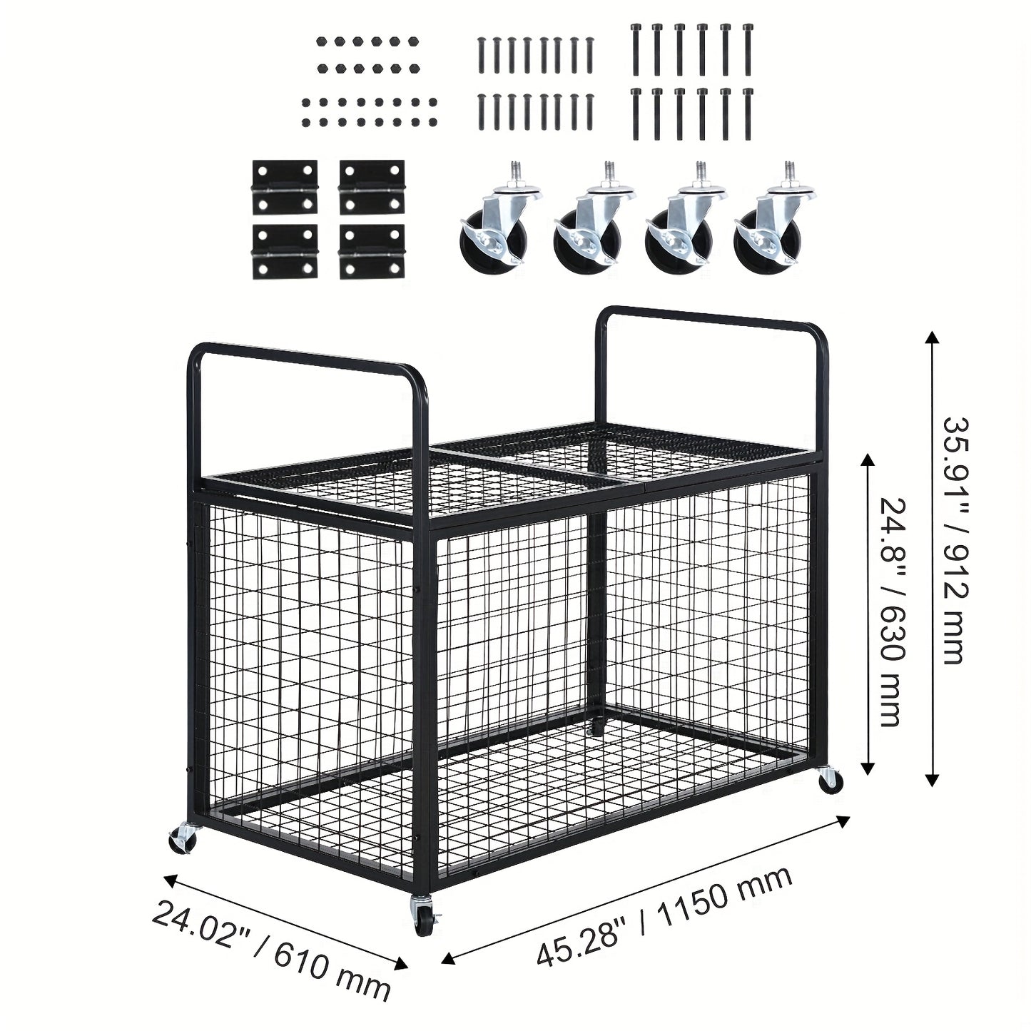 Ballenwagen – Ballenkar – Ballenrek – Balsportwagen – Ballenopberger – Inklapbaar – Stevig IJzeren Gaas – Afsluitbaar met Wielen – 114,3x60,96x63,5 cm
