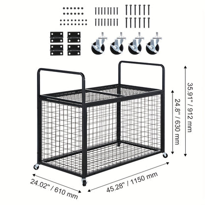 Ballenwagen – Ballenkar – Ballenrek – Balsportwagen – Ballenopberger – Inklapbaar – Stevig IJzeren Gaas – Afsluitbaar met Wielen – 114,3x60,96x63,5 cm