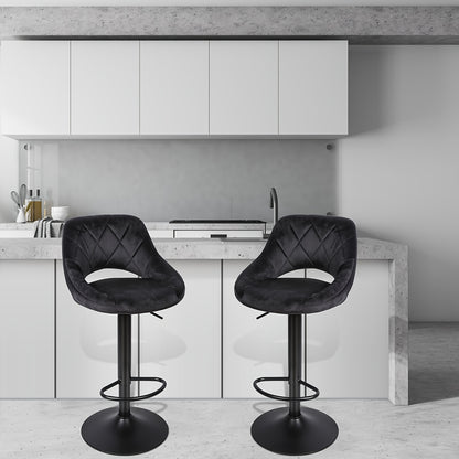 Velvet Barkrukken – Barkrukken Set – Keukenstoelen – Barstoelen – Verstelbare Barkrukken – Verstelbare Zithoogte 55-75 cm – Robuuste Zwarte Metalen Poten 150 kg Draagkracht