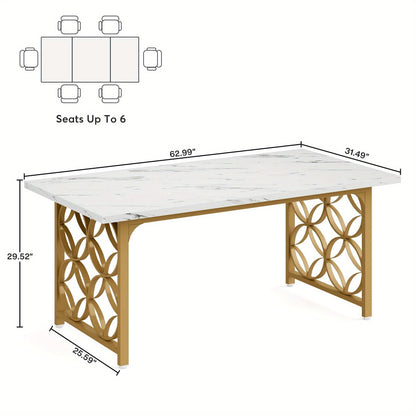 Conferentietafel – Vergadertafel – Bureautafel – Ontmoetingstafel – Werktafel – Wit met Gouden Accenten – Verstelbare Hoogte 68,5 cm – Stevig MDF Tafelblad en Metalen Frame