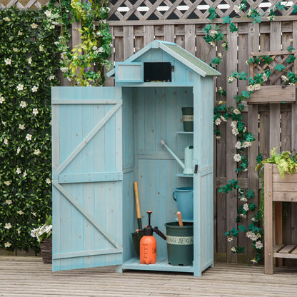 Tuinhuisje – Tuinschuur – Berging – Opbergkast – Gereedschapsschuur – Behandeld Grenenhout – Waterdicht Bitumen Dak – Compact 77x54x179 cm – Blauw
