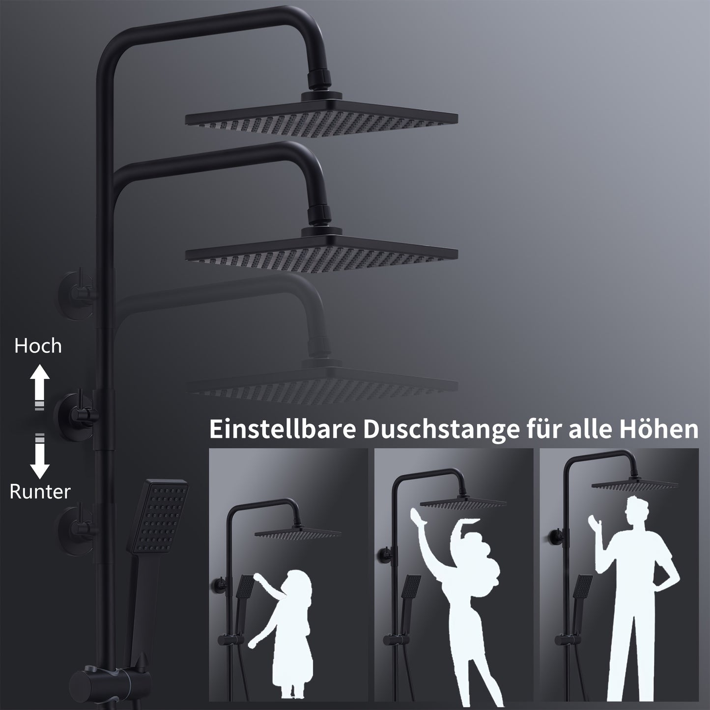Zwart Douchesysteem – Douche Thermostaat – Regendouche – Handdouche – Douchekraan – Matzwart – Roestvrij Staal – Veiligheidsstop 38°C