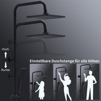 Zwart Douchesysteem – Douche Thermostaat – Regendouche – Handdouche – Douchekraan – Matzwart – Roestvrij Staal – Veiligheidsstop 38°C
