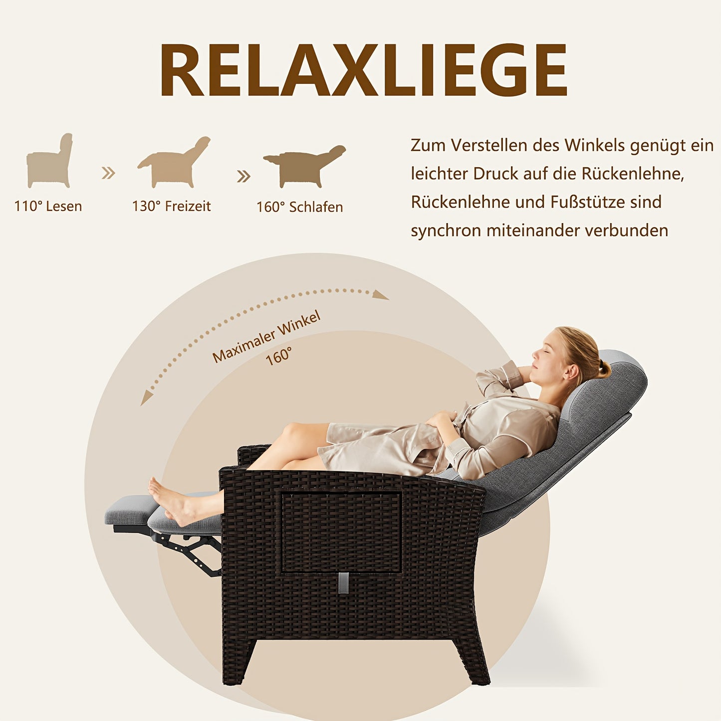 Verstelbare Loungebedstoel – Ligstoel – Tuinstoel – Balkonstoel – Relaxstoel – Ratan Look – Memory Foam – Bijzettafeltje – Diepgrijs