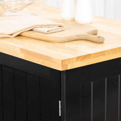 Keukenwagen – Keukentrolley – Keukenkast – Serveerwagen – Keukeneiland – Zwart Heveahout – Met Handdoekhouder & Veel Opbergruimte – 135x45x94,5 cm