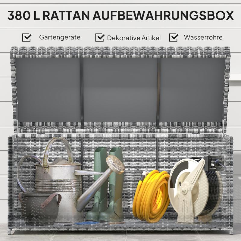 Opbergbox – Opbergmand – Opbergkist – Opbergdoos – Grote Rattan Opbergbox – 380L – UV-Bestendig – 130x61x65 cm – Donkergrijs