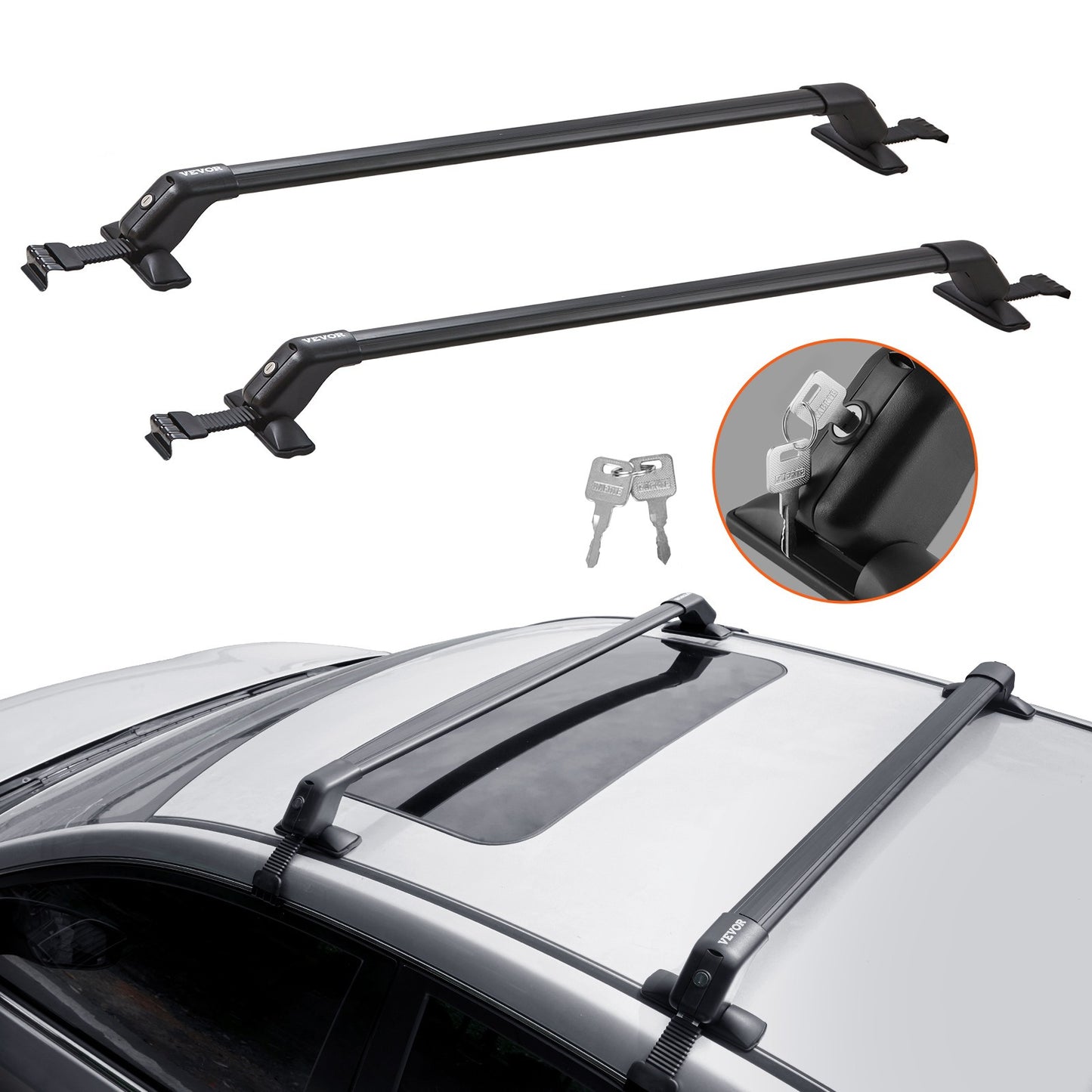 Universele Dakdrager Kruisliggers – Dakdragers – Roof Bars – Dakbeugel – Auto Draagbalken – Aluminium 6063-T6 – Draagvermogen 70 kg – Verstelbaar Zonder Boren – Anti-diefstal Slot