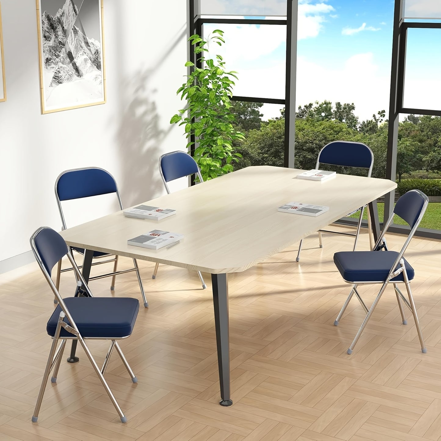 Vouwstoel – Klapstoel – Campingstoel – Tuinstoel – Set van 4 – Gepolsterd Kunstleer – Metaal Frame – Draagvermogen 175 kg – Blauw