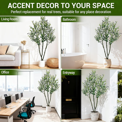 210cm Realistic Artificial Olive Tree with Pot - Large Faux Plant with Olive Fruits, Low-Maintenance Indoor/Outdoor Decor for home, Office, Balcony - All-Season Evergreen Tree, No Watering/Sunlight/Pruning, Durable Plastic fo