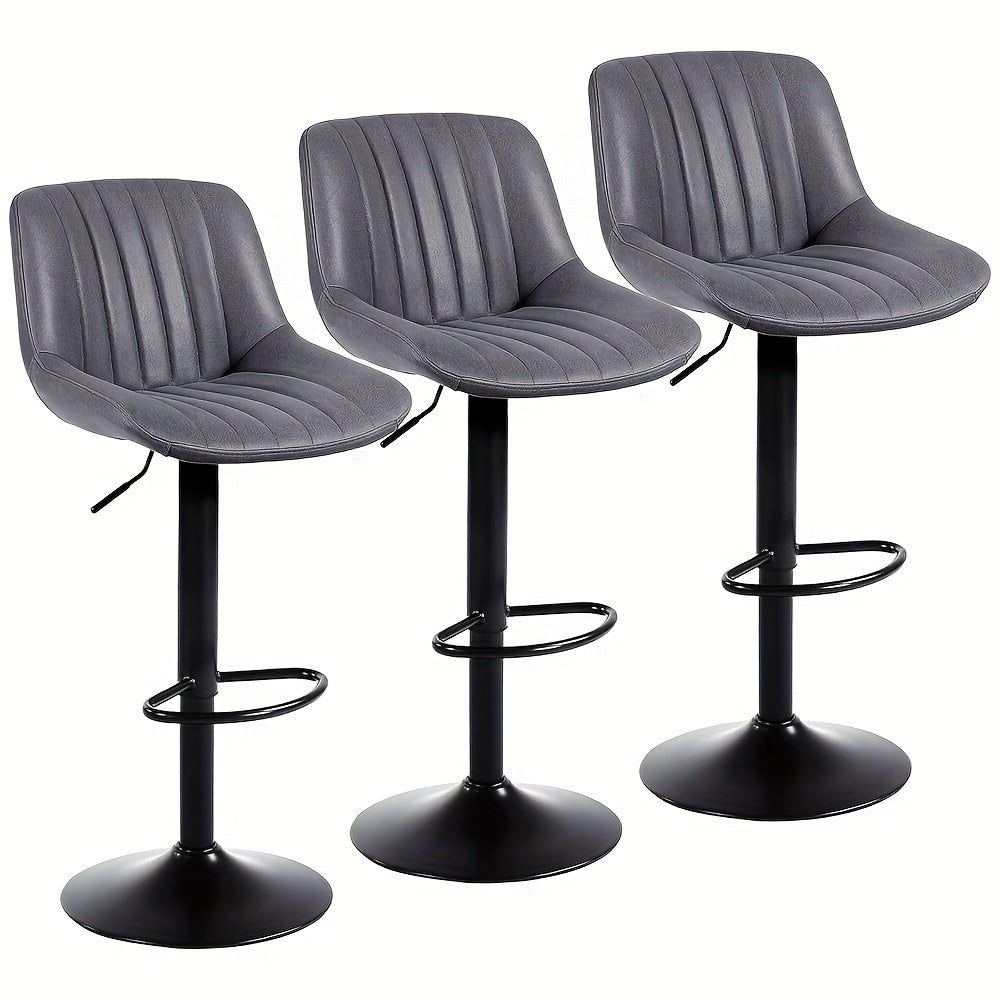 Barstoel – Barkruk – Barstool – Keukenstoel – Barstoel Set Van 3 – Verstelbaar – Draaibaar – PU Leder – Met Rugleuning – Grijs – Met Metalen Frame