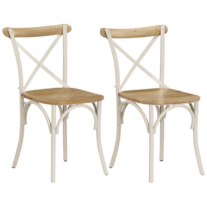 Eetkamerstoel – Stoel – Kuipstoel – Meubel – Woonkamerstoel – Massief Mangohout – Wit Stalen Frame – Handgemaakt – Comfortabel