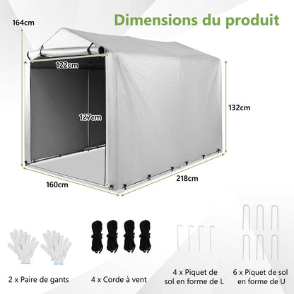 Opslagtent – Opbergschuur – Garagetent – Schuurtent – Carport – Gegalvaniseerd Stalen Frame – Water- en UV-bestendige PE Hoes – 218x160x164 cm – Oprolbare Deur met Dubbele Rits