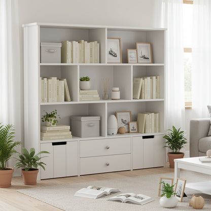 Boekenkast – Opbergkast – Vakkenkast – Ladenkast – Wandkast – Hout – Verrijdbaar – 4 Laags Met Slot