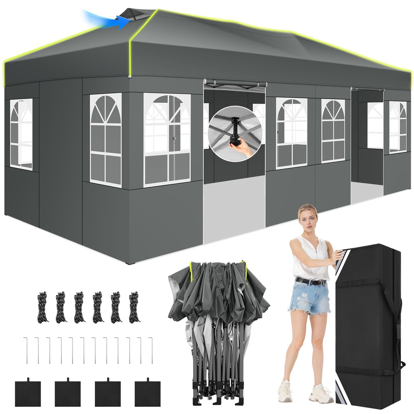 Pop-Up Partytent – Evenemententent – Partytent – Tent Met Zijwanden – 3×6 Meter – Aluminium Frame