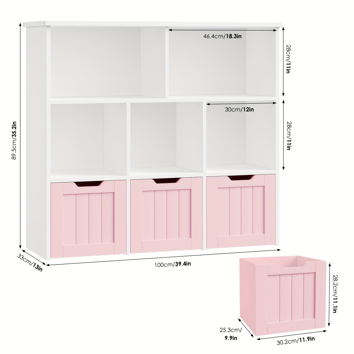 Draaikastje – Opbergkast – Verrijdbare Kast – Ladenkast – Houten Kast – Roze – 3 Lagen Met Lades – Duurzaam Hout Met Wieltjes