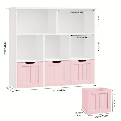 Draaikastje – Opbergkast – Verrijdbare Kast – Ladenkast – Houten Kast – Roze – 3 Lagen Met Lades – Duurzaam Hout Met Wieltjes
