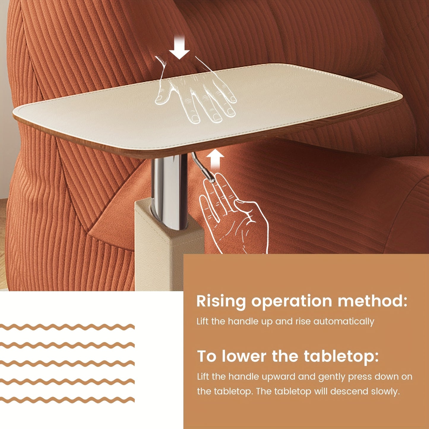 Bijzettafel – Sidetable – Nachtkastje – Banktafel – Laptoptafel – Verstelbare Hoogte 68,5 cm – 360° Draaibaar Tafelblad