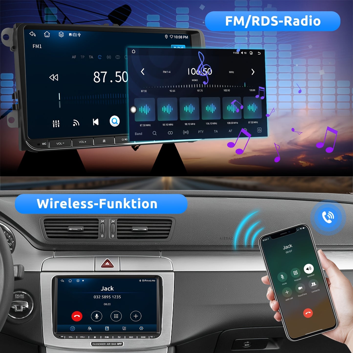 Autoradio – Autoradio Multimedia – Auto Stereo – Auto Radio – 1-DIN Autoradio – 9 Inch Touchscreen – Android 14 Systeem – Wireless CarPlay & Android Auto