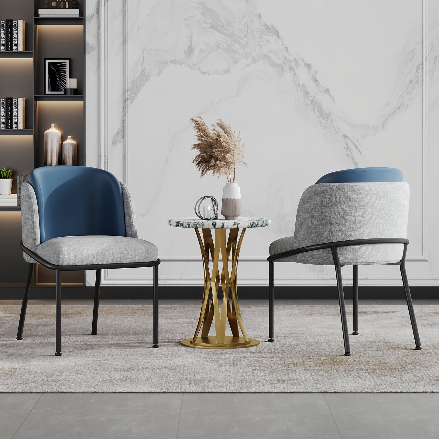 Moderne Eetkamerstoelen – Stoelen Zonder Armleuningen – Design Stoelen – Comfortabele Stoelen – Blauw – Verstelbare Voeten – Stevig Metalen Frame