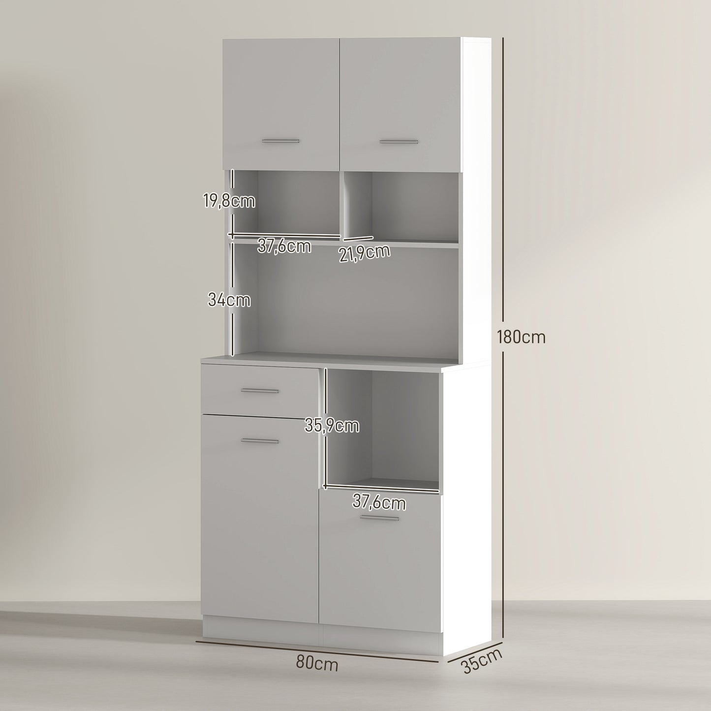 Buffetkast – Keukenkast – Opbergkast – Dressoir – Kast Met Lade – Wit – Soft-Close Deuren – 80x35x180 cm
