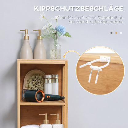 Badkamerkast – Badmeubel – Kolomkast – Wastafelonderkast – Opbergkast – Natuurlijk Bamboe – Compact 30x30x140 cm