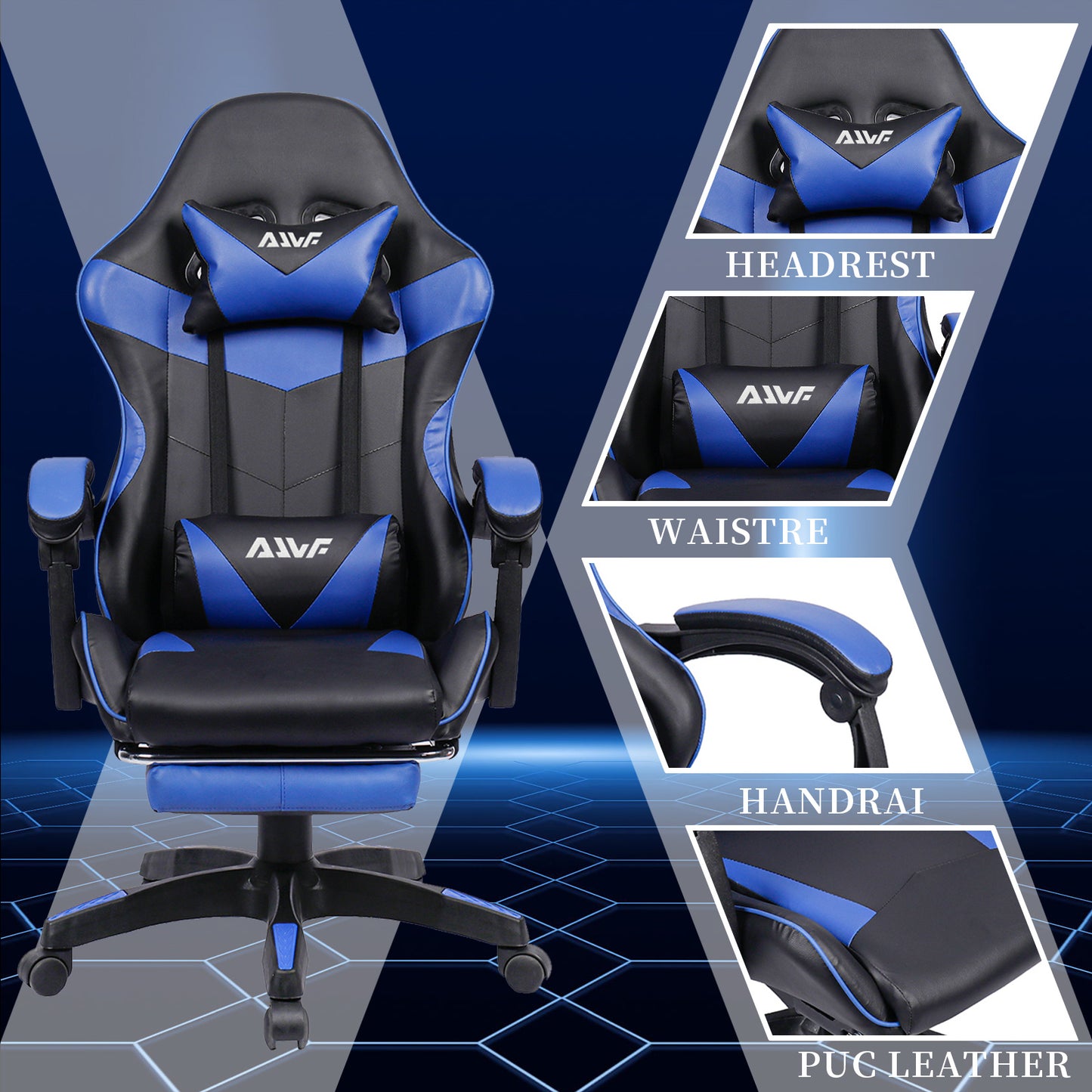 Gamingstoel – Gamestoel – Bureaustoel – E-sports Stoel – Ergonomische Zwarte PU Lederen Stoel – Verstelbare Rugleuning – Uitklapbare Voetensteun
