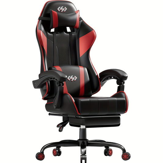 Gamingstoel – Gamestoel – Gaming Chair – Game Stoel – Bureaustoel – Verstelbare Rugleuning 90°-135° – Met Voetsteun en Lendensteun – PU Leer – Max 150 kg Belastbaar