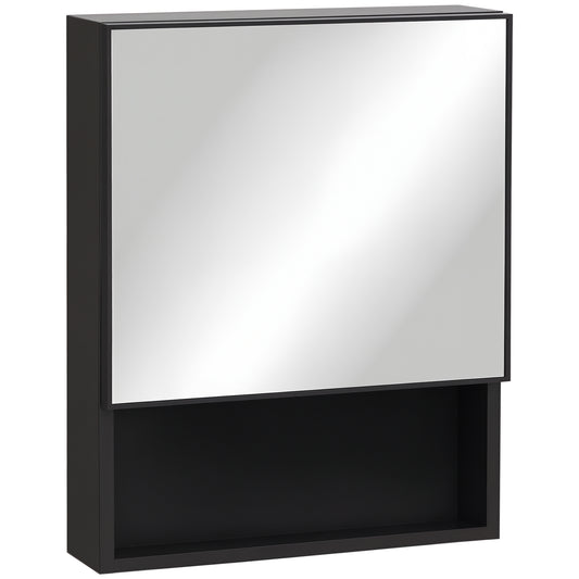 Spiegelkastje – Badkamerspiegel – Opbergkast – Wandkast – Toiletkast – Zwarte Stalen Behuizing – 3 Opbergladen Met Zachte Scharnieren – Compact 40x15x60 cm