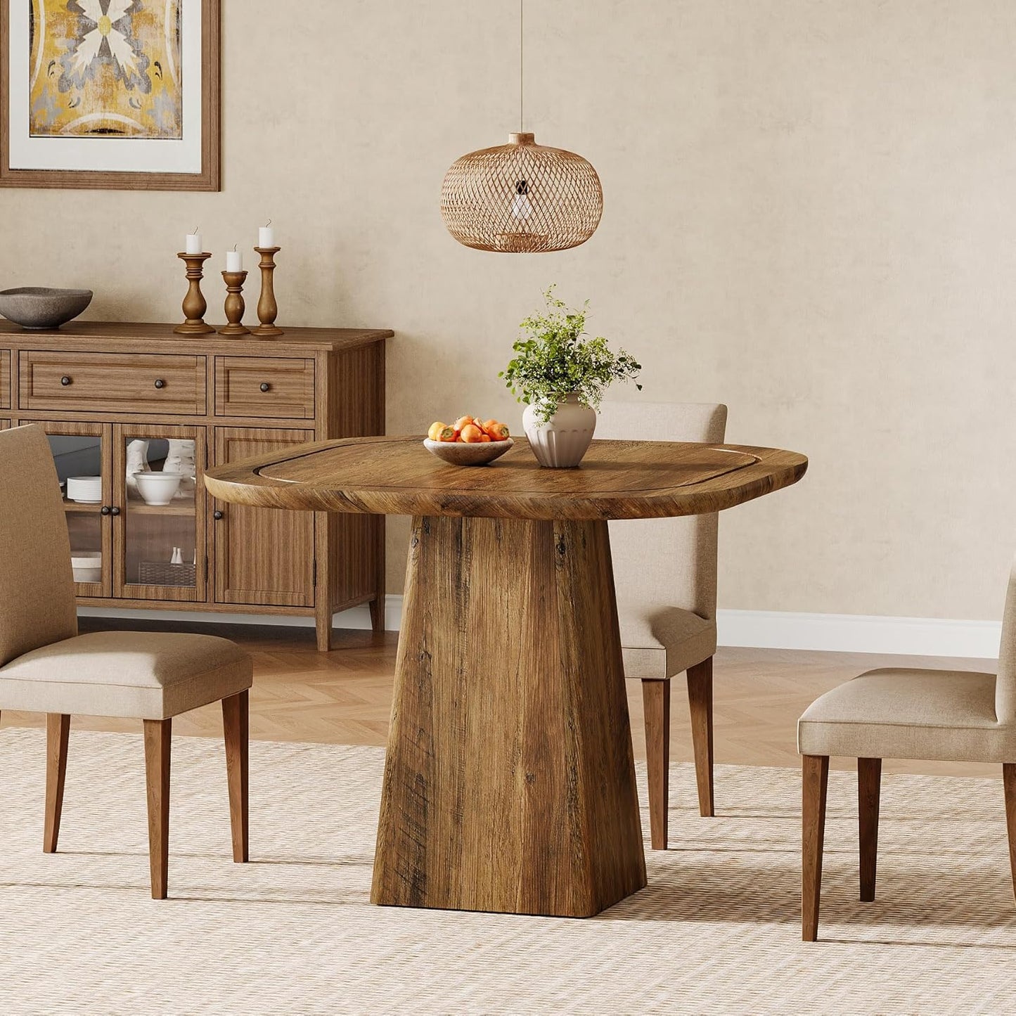 Eettafel Vierkant – Keukentafel – Tafel Voor 2-4 Personen – Bistrotafel – Ontbijttafel – Compact MDF Hout – Zware Pedestal Basis 300kg Draagvermogen