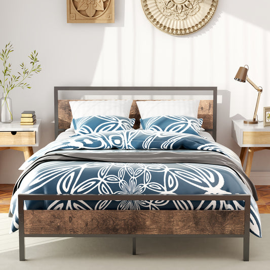 Bedframe – Bed – Eenpersoonsbed – Slaapbank – Jeugdbed – Metalen Frame – Houten Accenten – 140x200 cm – Stevig Met Stalen Constructie