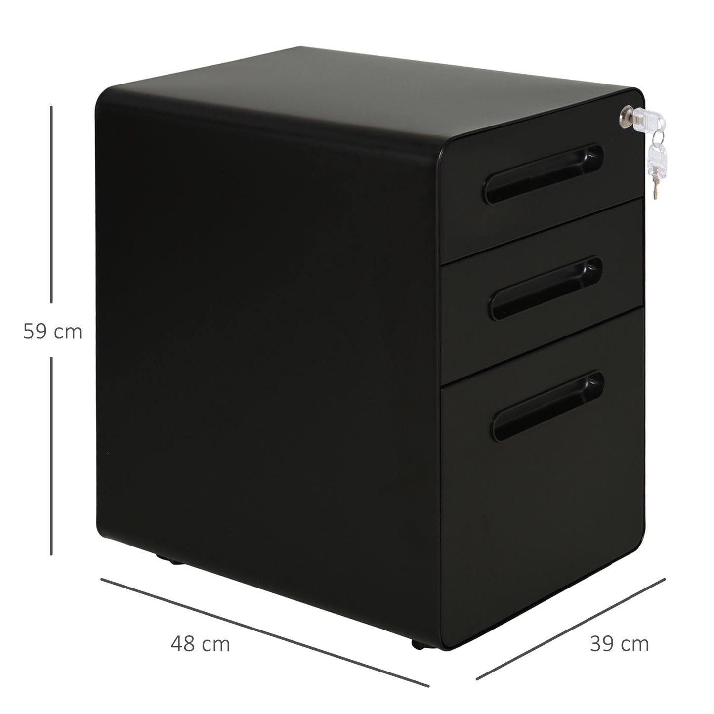 Ladeblok – Ladekast – Rolcontainer – Opbergkast – Archiefkast – Met Slot – Koudgewalst Staal – 39x48x59 cm – Zwart