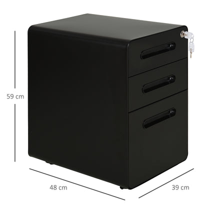 Ladeblok – Ladekast – Rolcontainer – Opbergkast – Archiefkast – Met Slot – Koudgewalst Staal – 39x48x59 cm – Zwart