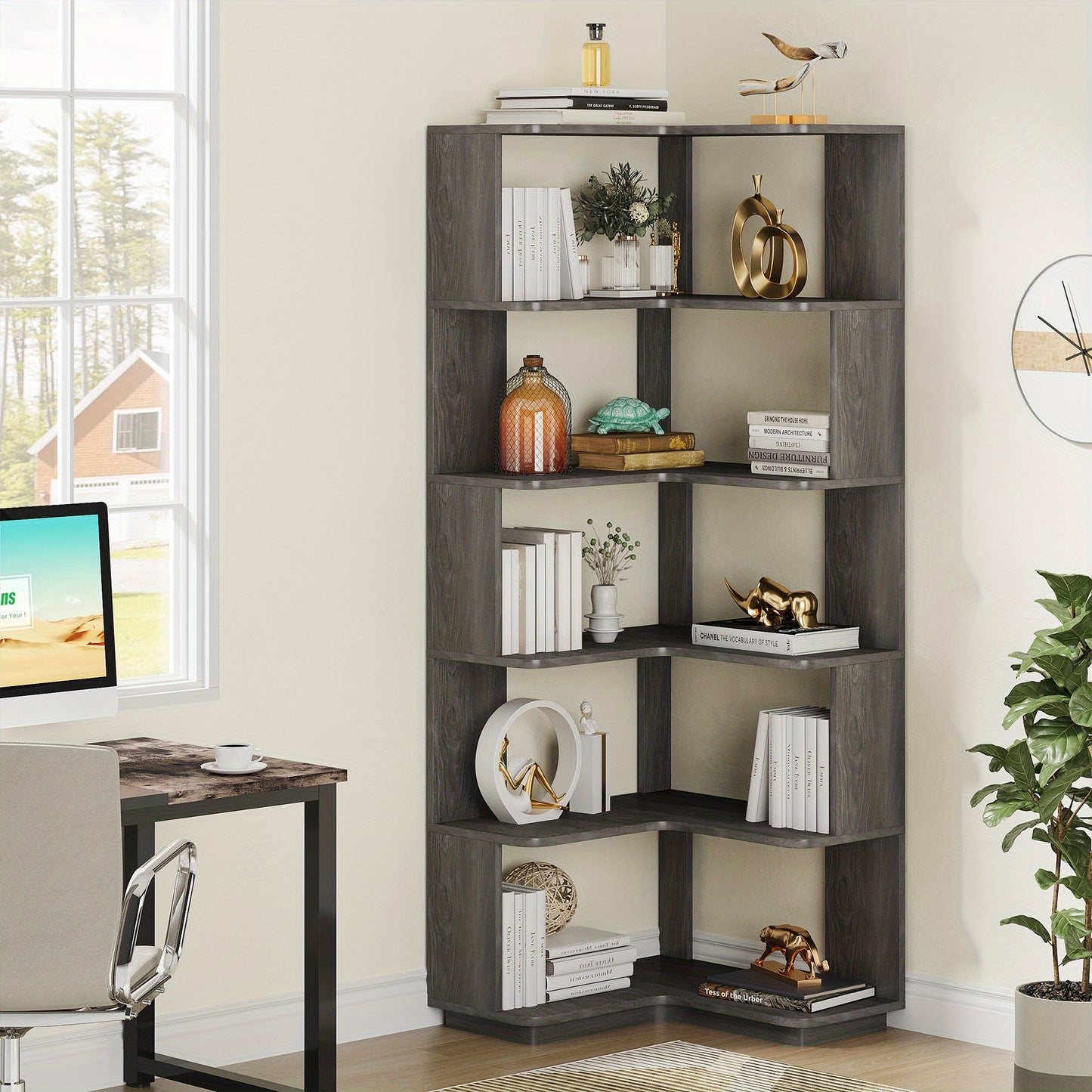 Boekenkast – Boekenrek – Opbergkast – Wandkast – Vakkenkast – Industrieel Design – 164,85 cm Hoog – Antitip Veiligheid