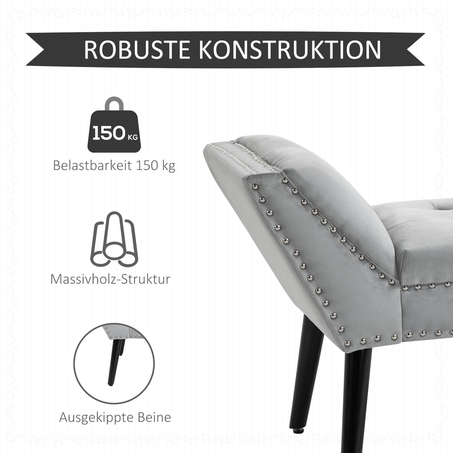 Gestoffeerde Bank – Zitbank – Bench – Slaapkamerbank – Halbank – Lichtgrijs Fluweel – Hoogwaardige Schuimzitting – Stevig Rubberhout Frame