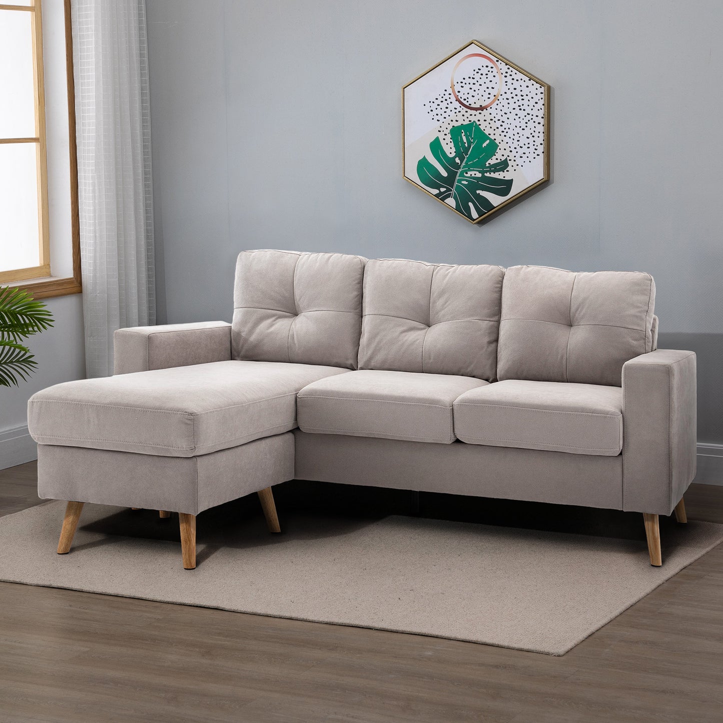 Hoekbank – L-vormige Bank – Sofa – Zetel – Hoeksalon – Linnenlook Stof – Chaise Longue – 3-Zits – Stevig Houten Frame – 193x136x85 cm