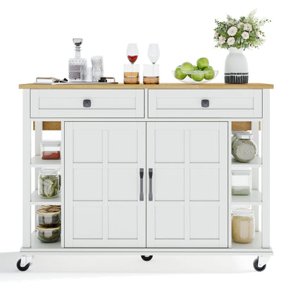 Foldable Kitchen Island Cart with Worktop - Heavy-Duty Metal Rolling Cabinet, 2 Drawers & Open Shelf, Space-Saving Mobile Kitchen Organizer with Easy Assembly for Small Spaces, Modern - Ideal for Kitchen, Dining Room, Living