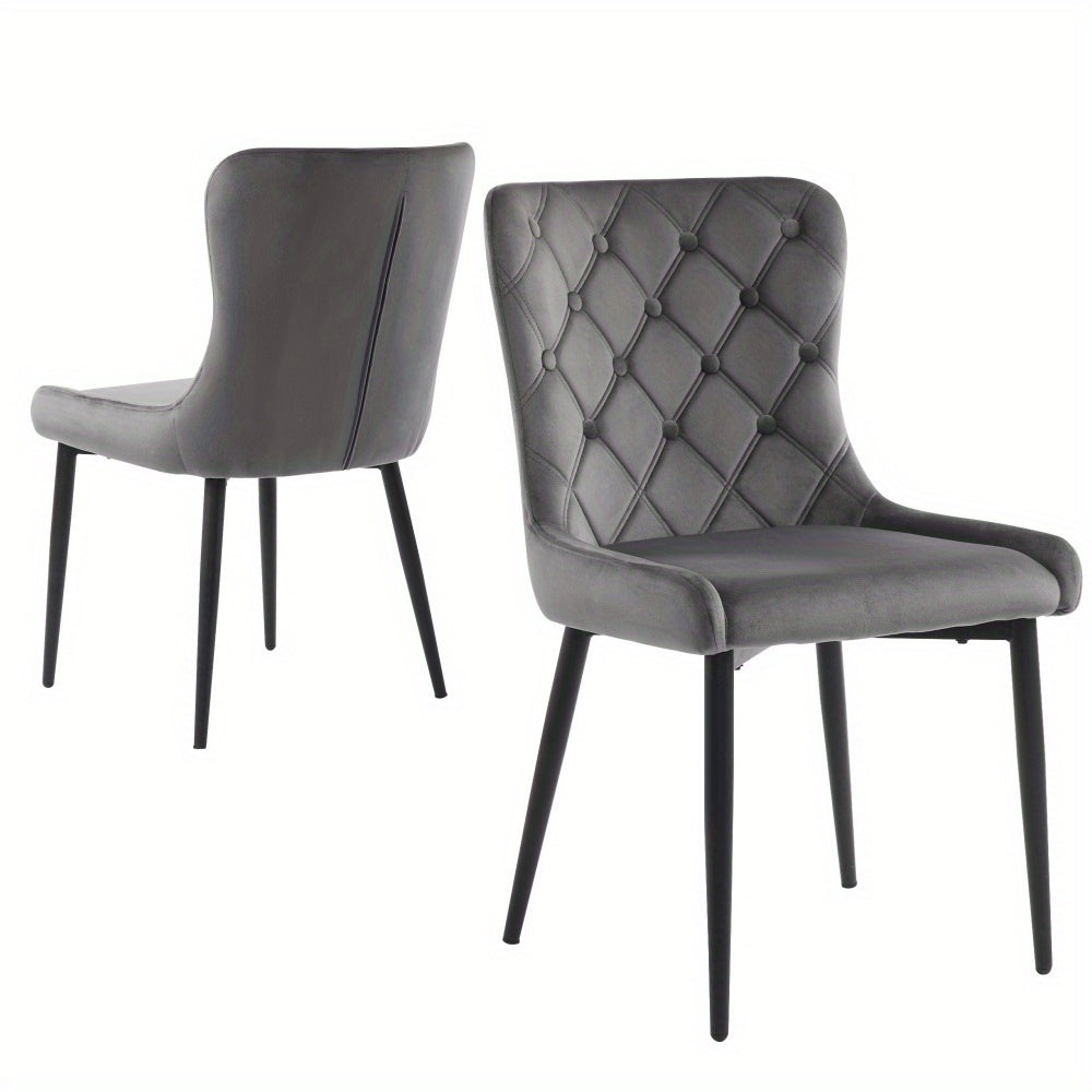 Eetkamerstoelen – Stoelen – Kuipstoelen – Keukenstoelen – Designstoelen – Donkergrijs – Velvet Bekleding – Metalen Zwarte Poten – Ergonomisch Komfort – Set van 2