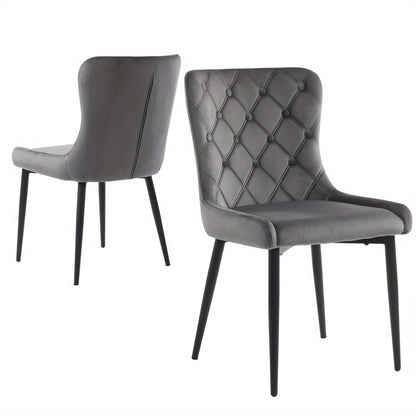 Eetkamerstoelen – Stoelen – Kuipstoelen – Keukenstoelen – Designstoelen – Donkergrijs – Velvet Bekleding – Metalen Zwarte Poten – Ergonomisch Komfort – Set van 2