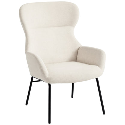 Fauteuil – Lounge Chair – Leunstoel – Wingback Stoel – Creme – Hoge Rugleuning – Stevige Stalen Poten
