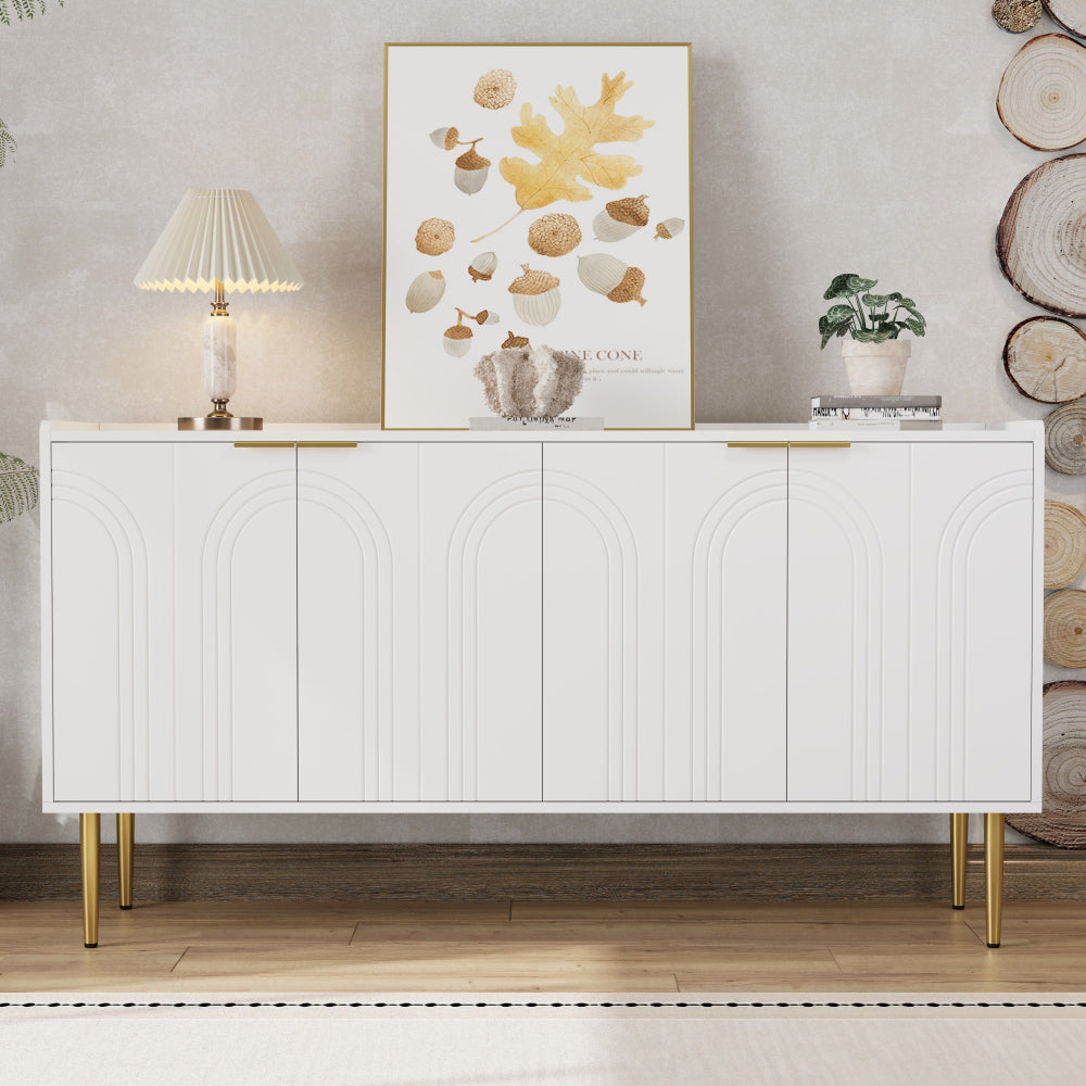 Dressoir – Sideboard – Opbergmeubel – Servieskast – Woonkamerkast – Wit – Modern Minimalistisch Design – Ruime Opbergruimte 140x38x75 cm