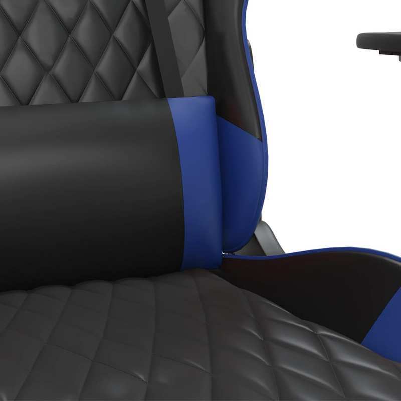 Gaming chair with footrest, black and blue faux leather for gaming PC