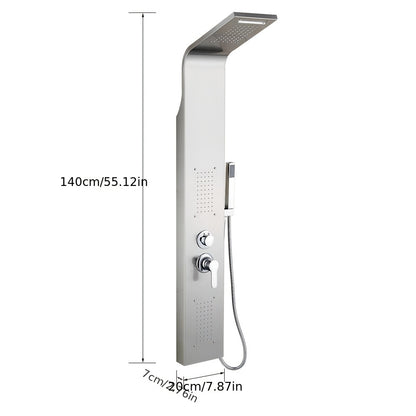 Hydromassage Douchekolom – Douchepaneel – Douchepaneel Hydromassage – Douchepaneel Waterval – Douchepaneel RVS – Roestvrij Staal – Hydromassage Functie – Waterval Douchekop – 140 cm – 20x7 cm