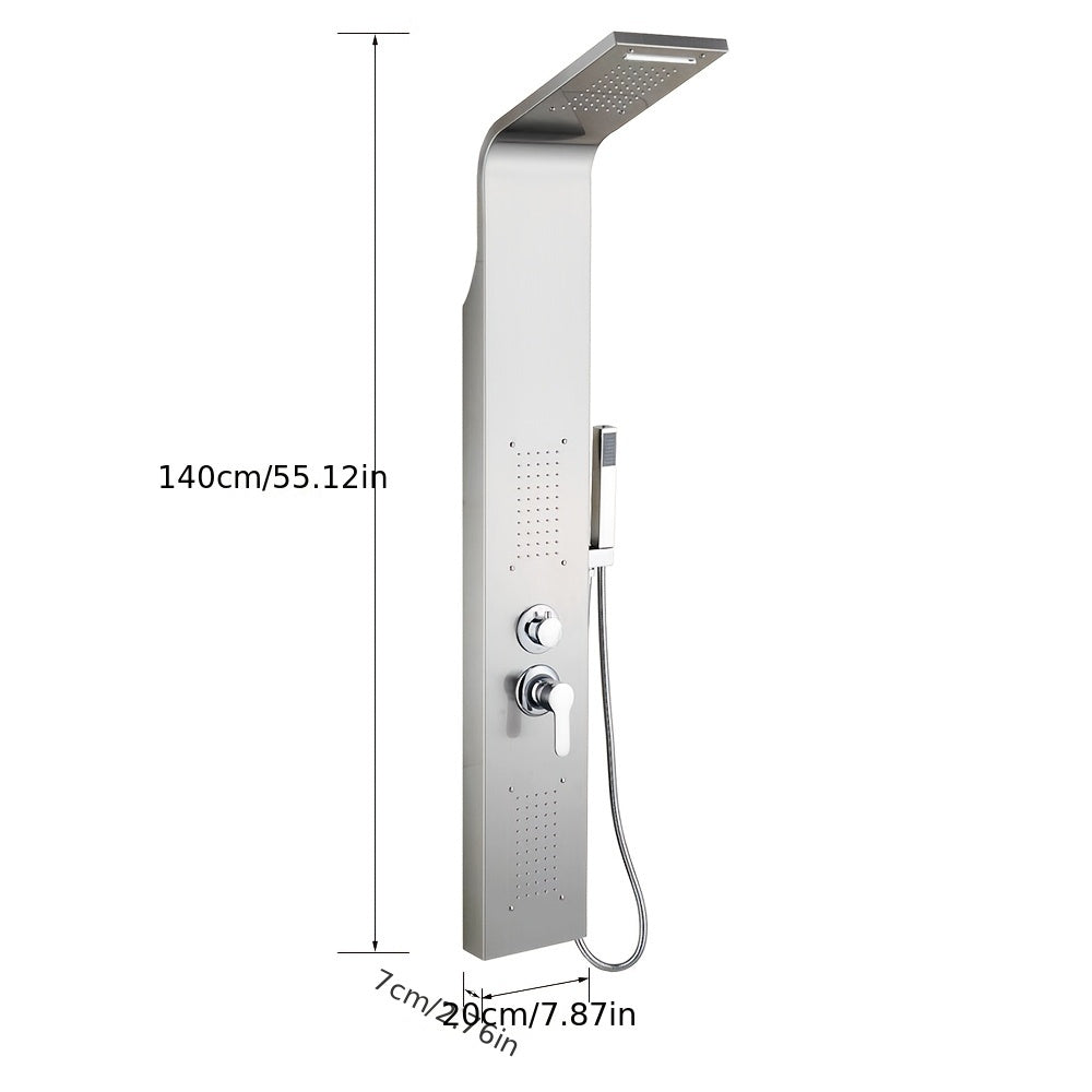Douchepaneel – Douchekolom – Douchepaneel RVS – Regendouche – Handdouche – 140 cm – Roestvrij Stalen Materialen – Waterbesparend Voor Lage Waterdruk