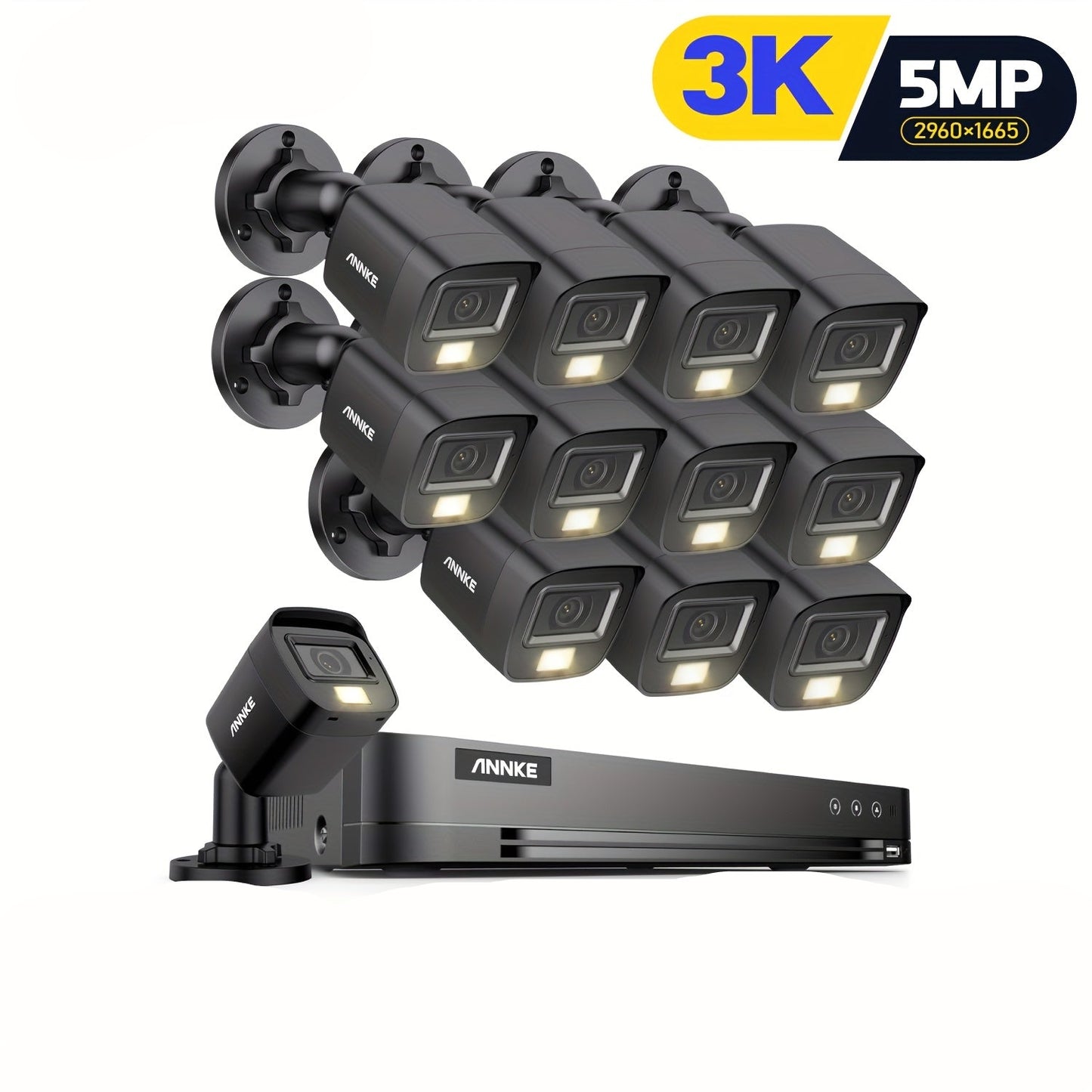 Beveiligingssysteem – Camerabewaking – Bewakingscamera – Buitencamera – Indoor Camera – 16-Kanaals 3K Resolutie – Kleurennachtzicht Tot 30m