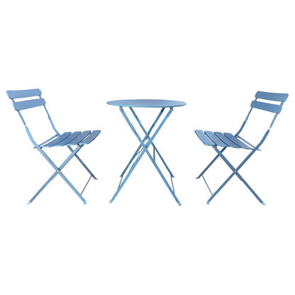 Bistroset – Tuinset – Terrasmeubel – Balkonset – Inklapbare Tafel Met 2 Stoelen – Stalen, Weerbestendig Design – Compact En Makkelijk Op Te Bergen – Blauw