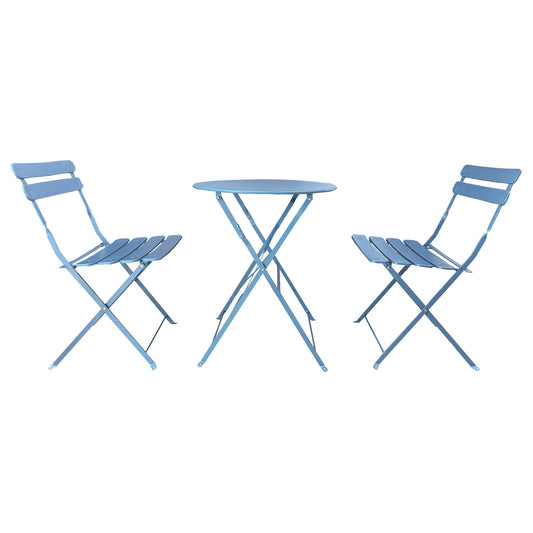 Bistroset – Tuinset – Terrasmeubel – Balkonset – Inklapbare Tafel Met 2 Stoelen – Stalen, Weerbestendig Design – Compact En Makkelijk Op Te Bergen – Blauw