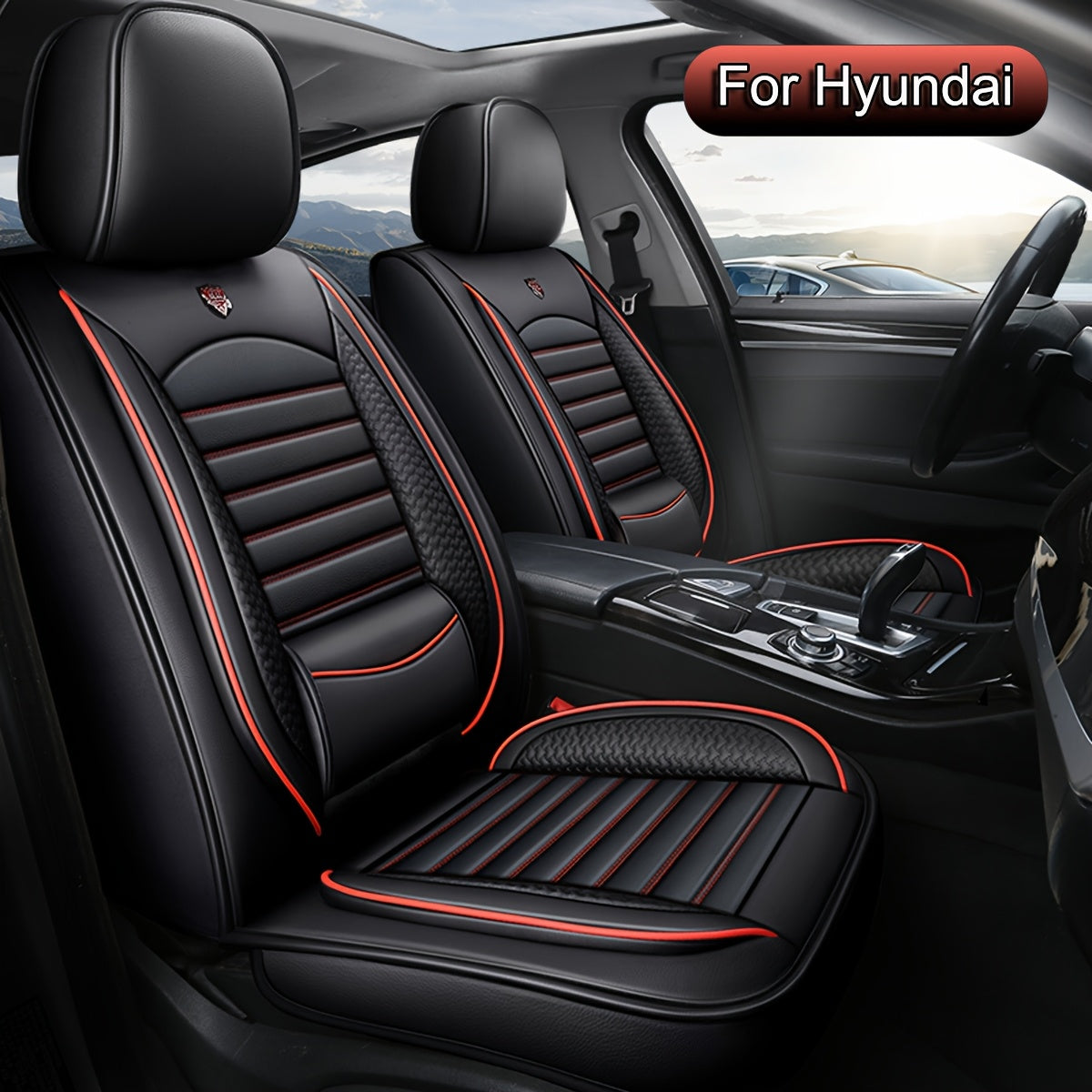 Universal PU Leather Car Seat Covers Full Set, for HYUNDAI Tucson, Kona, I20, I30, I10, Santa Fe, Bayon, Nexo, Adjustable Front and Rear Seats, 5-Seat All-Season Car Seat Protectors, Airbag Compatible