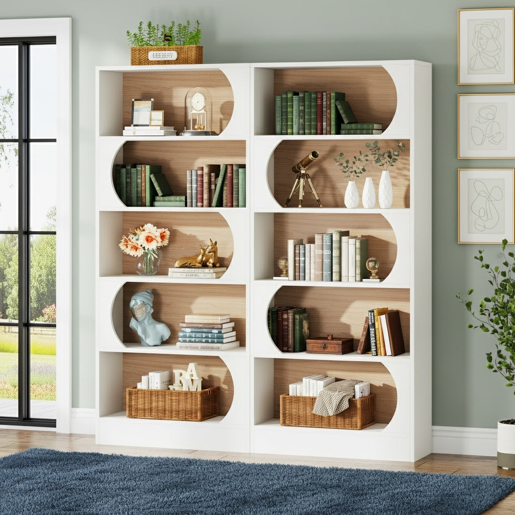 Boekenplank – Boekenkast – Boekrek – Opbergkast – Open Kast – 6-Laags – Wit – Modern Boogontwerp – Stevig Hardhout – Eenvoudige Montage
