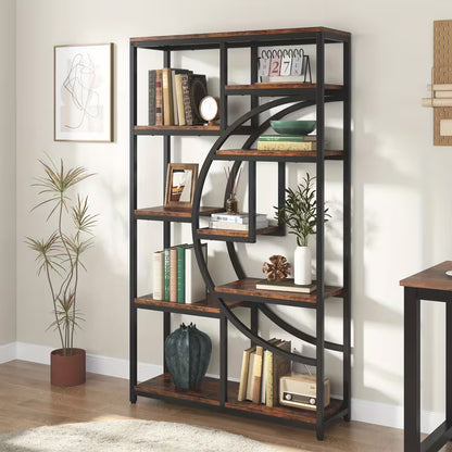 Industriële Boekenkast – Boekplank – Boekenrek – Opbergrek – Vakkenkast – Robuust Metalen Frame – 5 Planken Hoog – Verstelbare Pootjes – Ruimtebesparend Design – Rustiek Bruin & Zwart